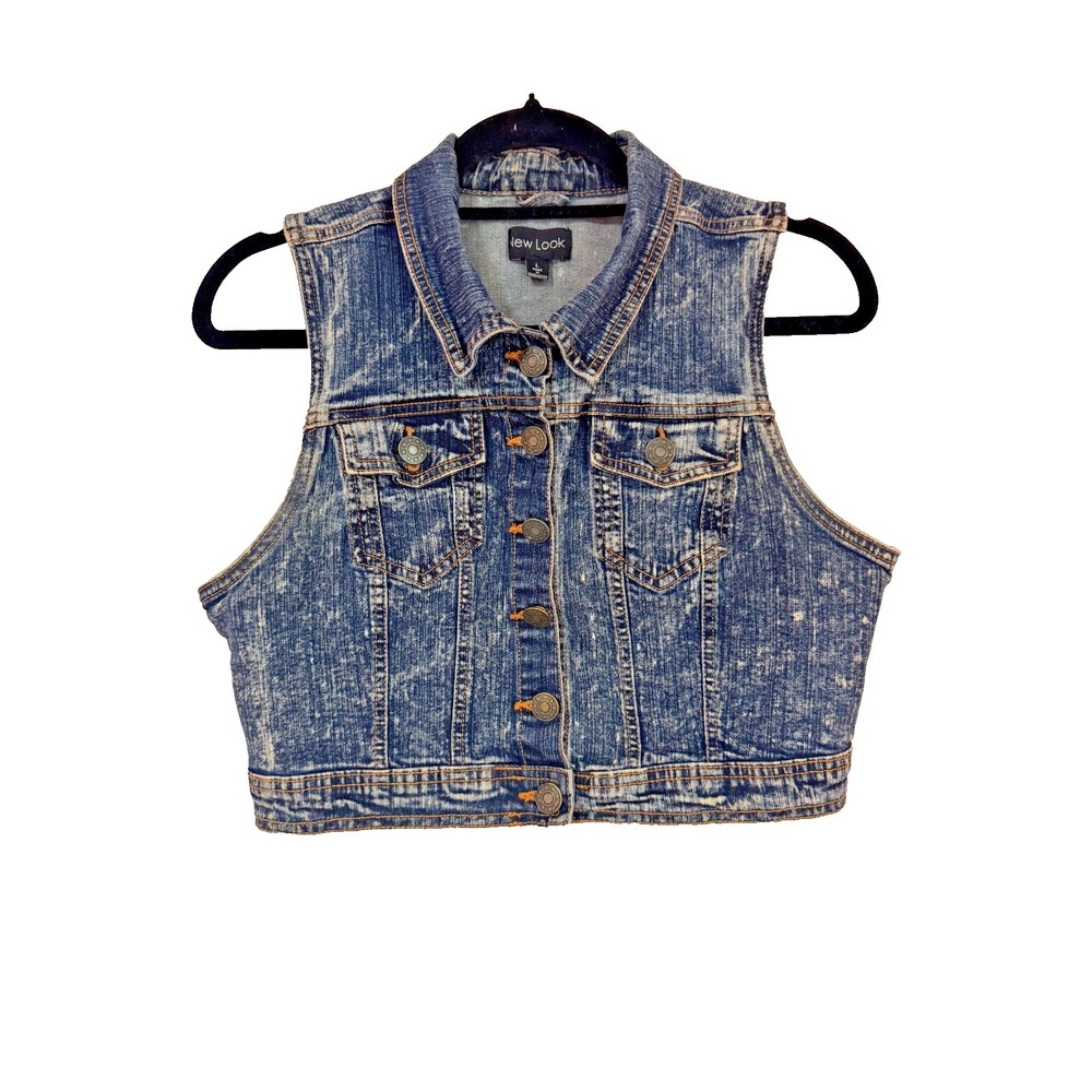 VTG 90s Y2K New Look Acid Washed Denim Jean Vest Small Retro Urban Street Crop